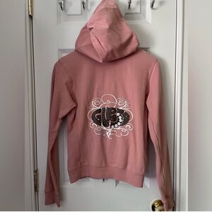 Guess Soft Pink full zipper Sweatshirt women’s large so good so cute EUC